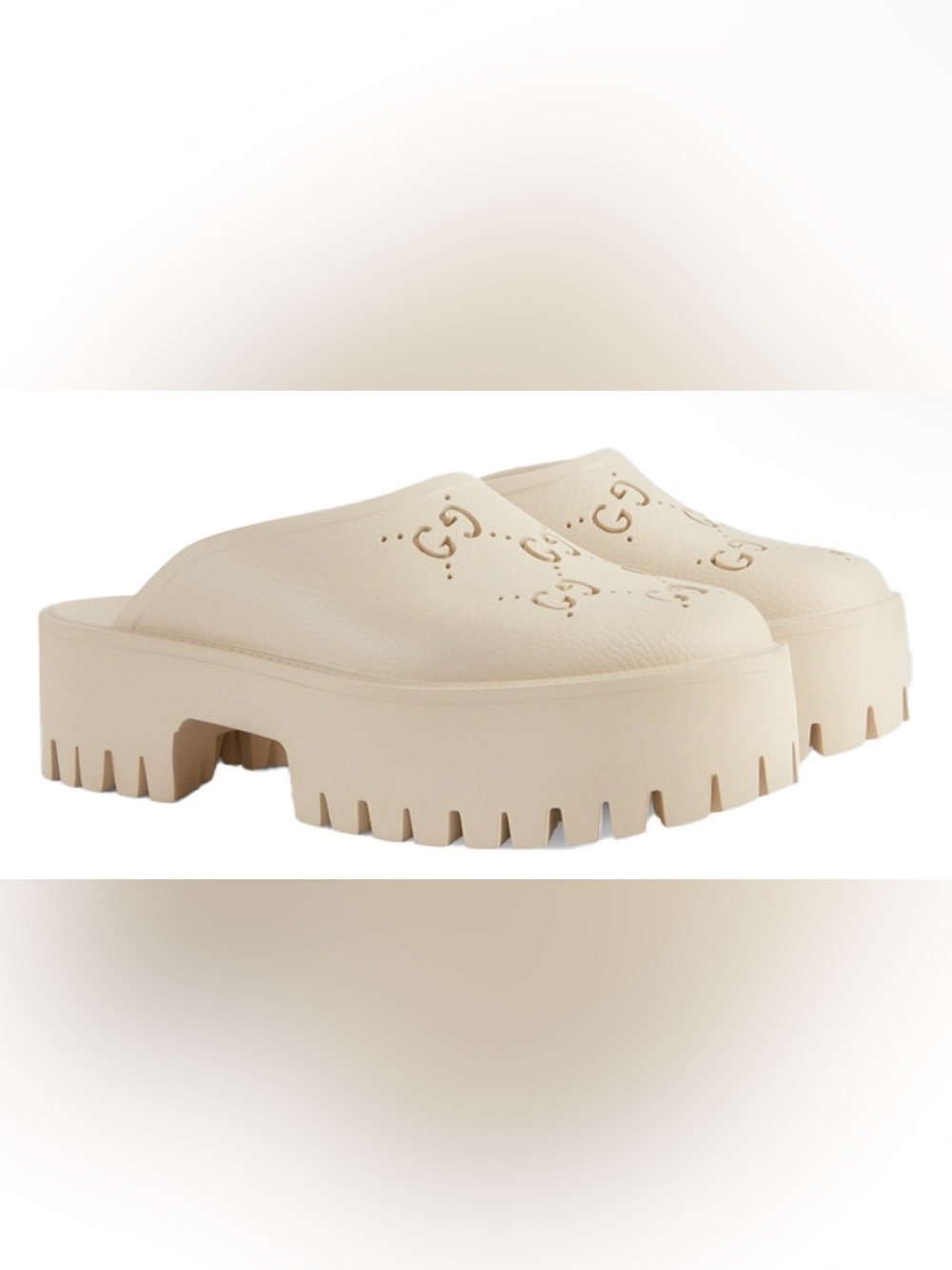 Gucci Platform Perforated G Sandal Rubber GG Through Mystic White 663577 size 41